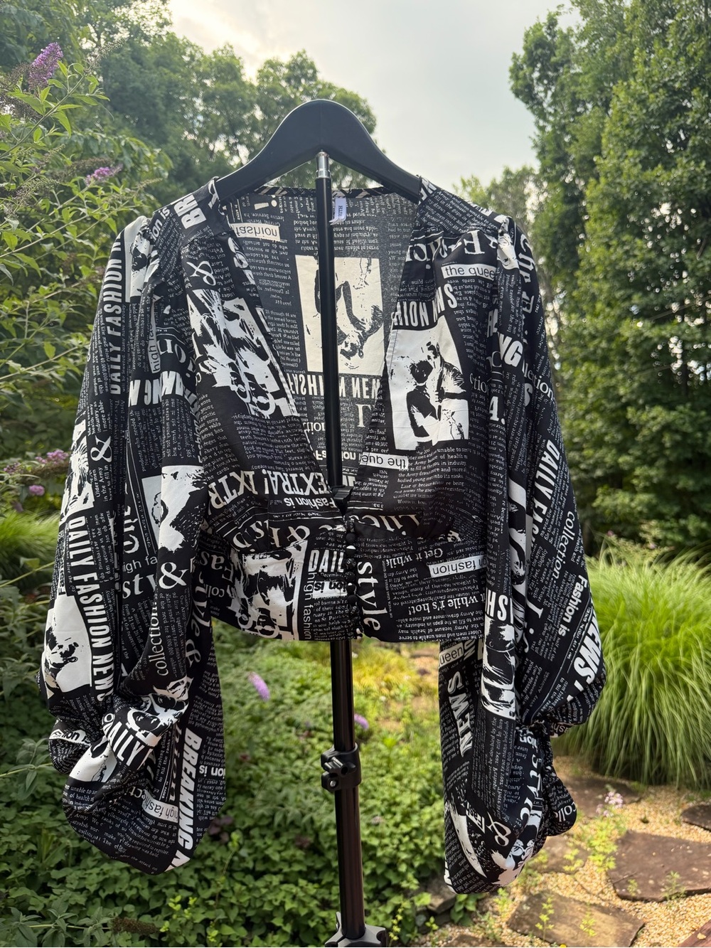 Live 4 Truth Black & White Newspaper Print Cropped Blouse